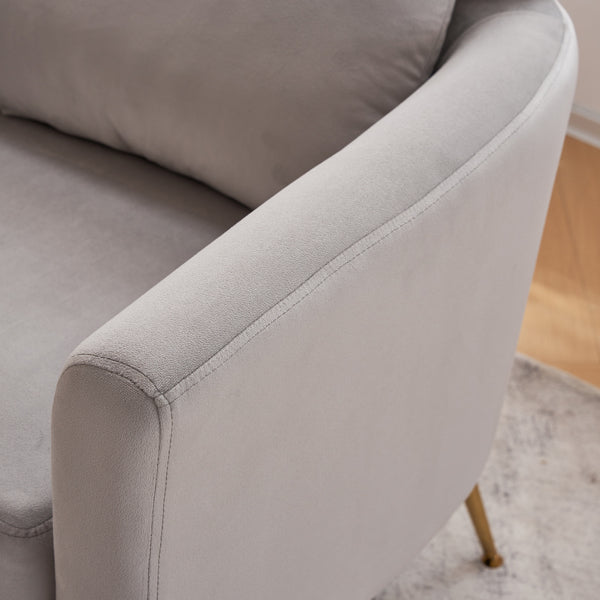 Half Disassembled Single Chair With Gold Feet And Pedals Flannelette Indoor Leisure Chair Light Gray