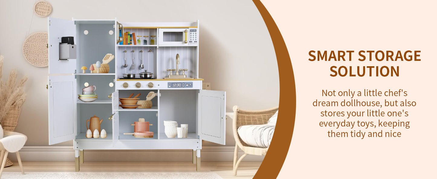 Play Kitchen for Kids, Cooking Playset w/Realistic Light & Sound