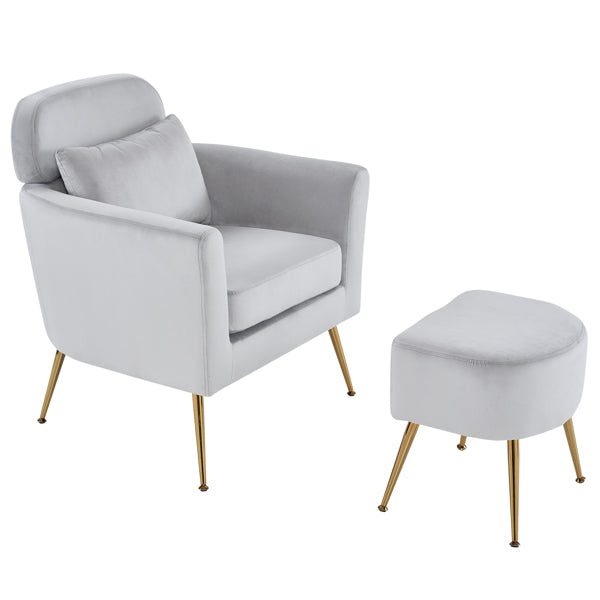 Half Disassembled Single Chair With Gold Feet And Pedals Flannelette Indoor Leisure Chair Light Gray