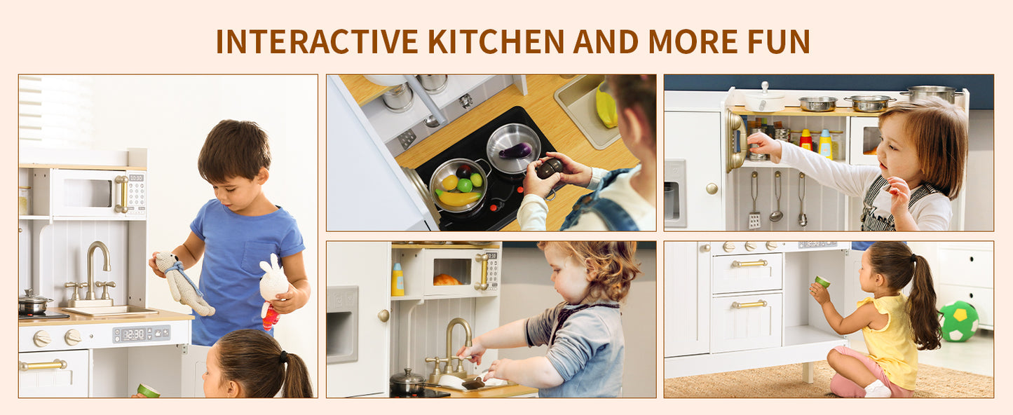 Play Kitchen for Kids, Cooking Playset w/Realistic Light & Sound