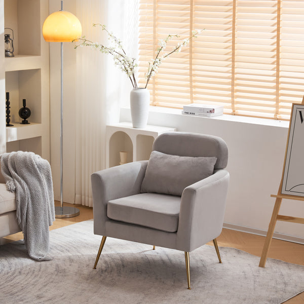 Half Disassembled Single Chair With Gold Feet And Pedals Flannelette Indoor Leisure Chair Light Gray