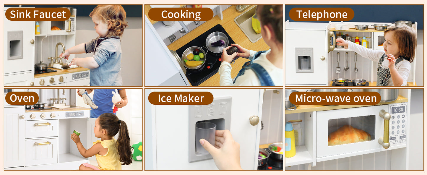 Play Kitchen for Kids, Cooking Playset w/Realistic Light & Sound