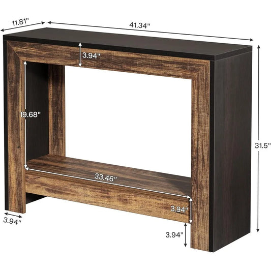 Farmhouse Console Table, Behind Couch Sofa Table with Open Storage Shelves