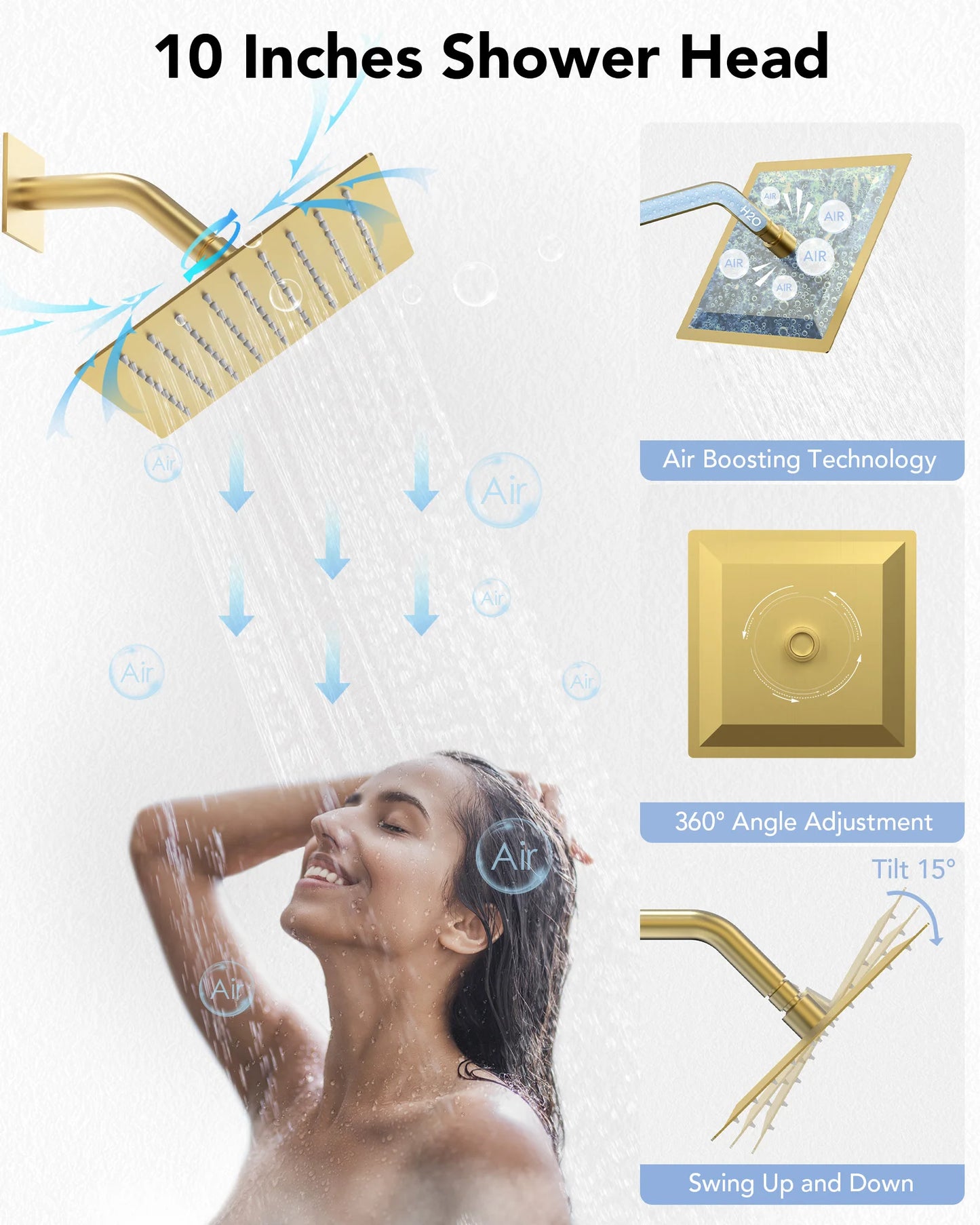 8 in. Wall Mount Shower Head Bathroom Shower System Faucet Set with Handheld Spray 6-Body Jets