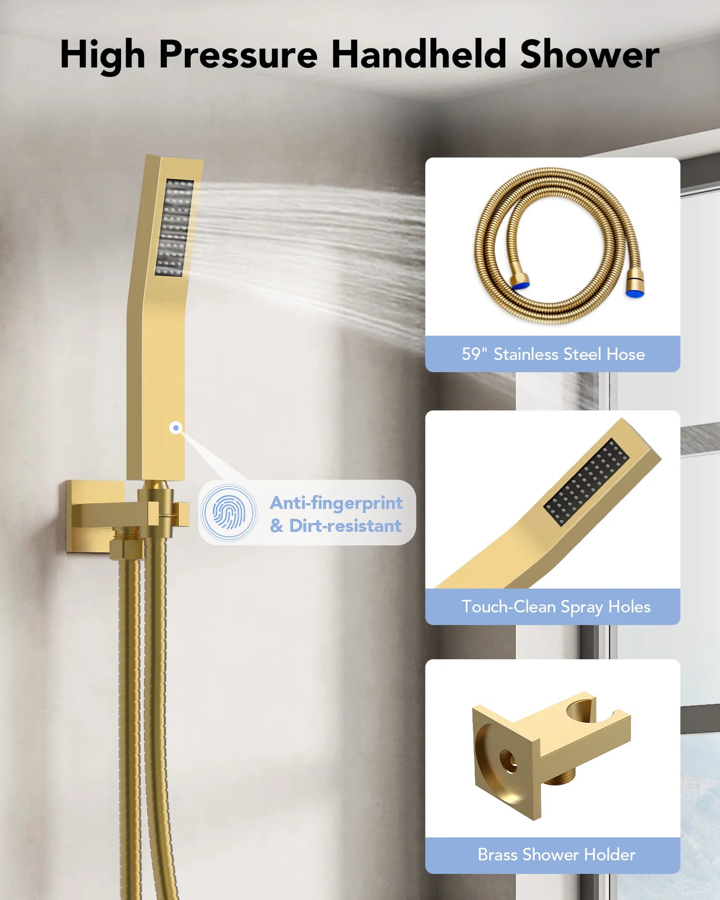 8 in. Wall Mount Shower Head Bathroom Shower System Faucet Set with Handheld Spray 6-Body Jets