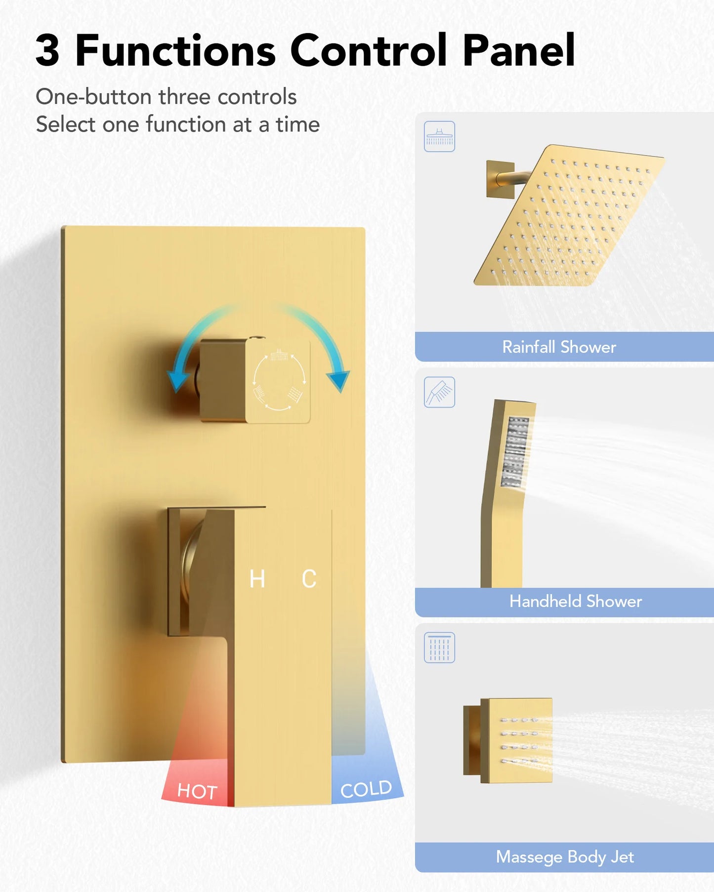 8 in. Wall Mount Shower Head Bathroom Shower System Faucet Set with Handheld Spray 6-Body Jets