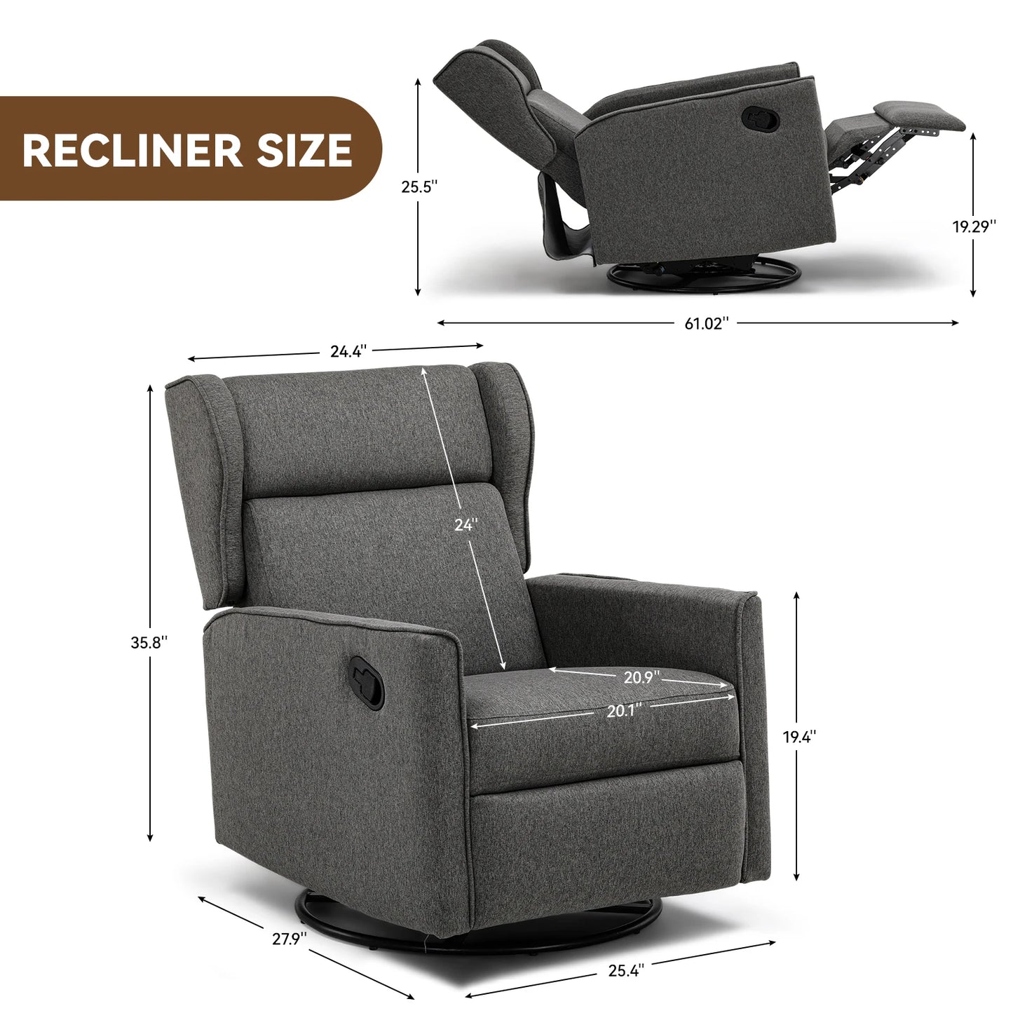 Comhoma Rocking Recliner Chair, Swivel Glider