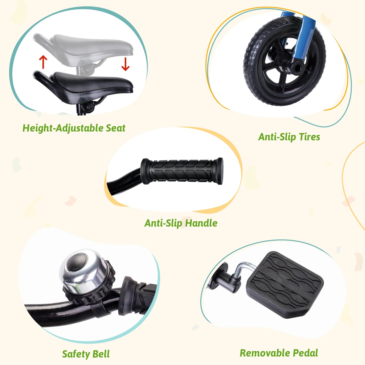 Toddlers Tricycle for Boy&Girl with Detachable Pedal