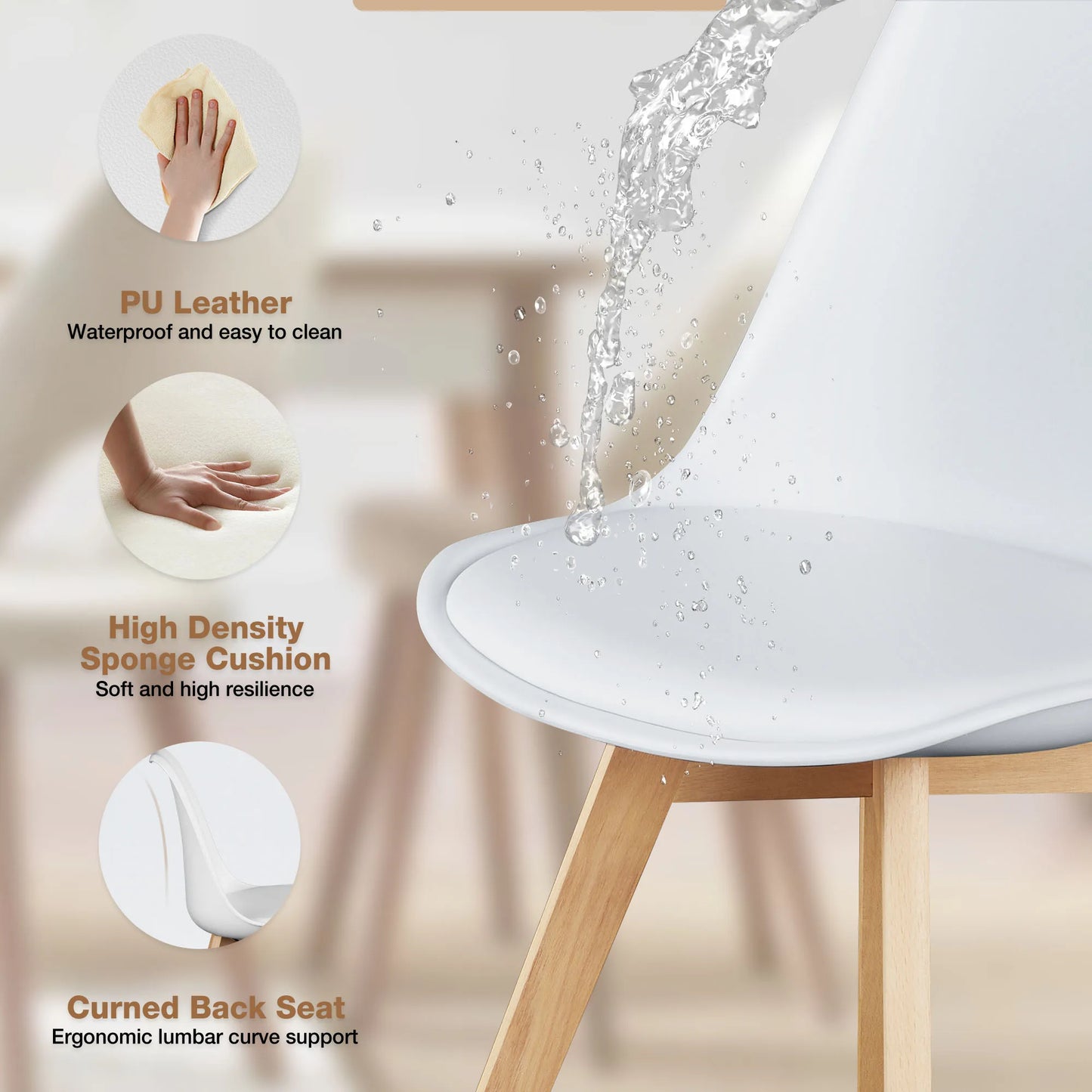 Leather Dining Chairs Set of 4 Wooden Legs Lounge Chair