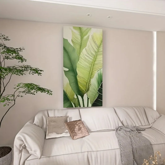 1.5 "thick pine frame modern abstract Green leaf canvas wall art - minimalist large canvas prints
