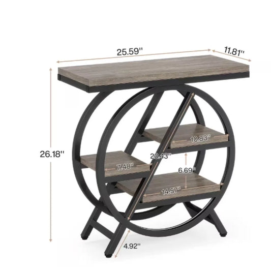 Rectangle MDF End Table with Storage, 3-Tier Narrow Side Table for Living Room, Nightstand Bedroom