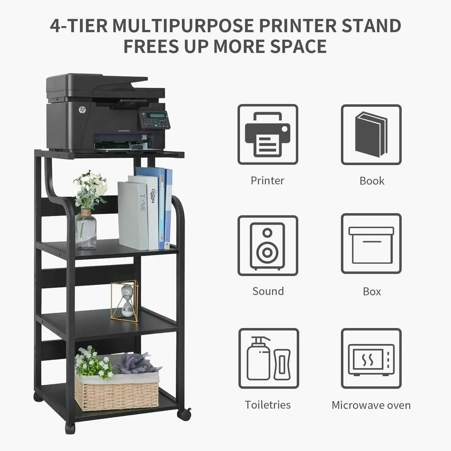 Homfa Mobile Printer Stand Scaner Rolling Cart Home Office Storage Organizer Rack Desk Organizers