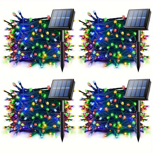 4 Pack 100 LED Solar String LightsTotal 8 Modes Solar Powered Christmas Tree Lights for Outdoor Home Patio and Party Decorations