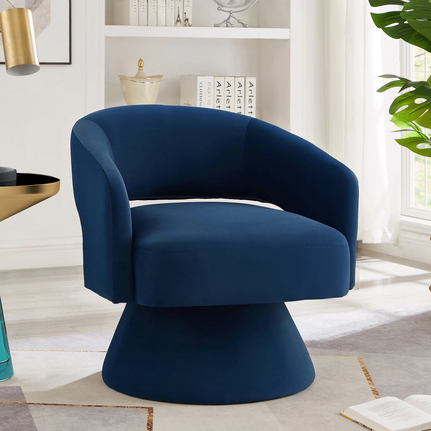 Modern Swivel Chair Upholstered Velvet Round Accent Armchair