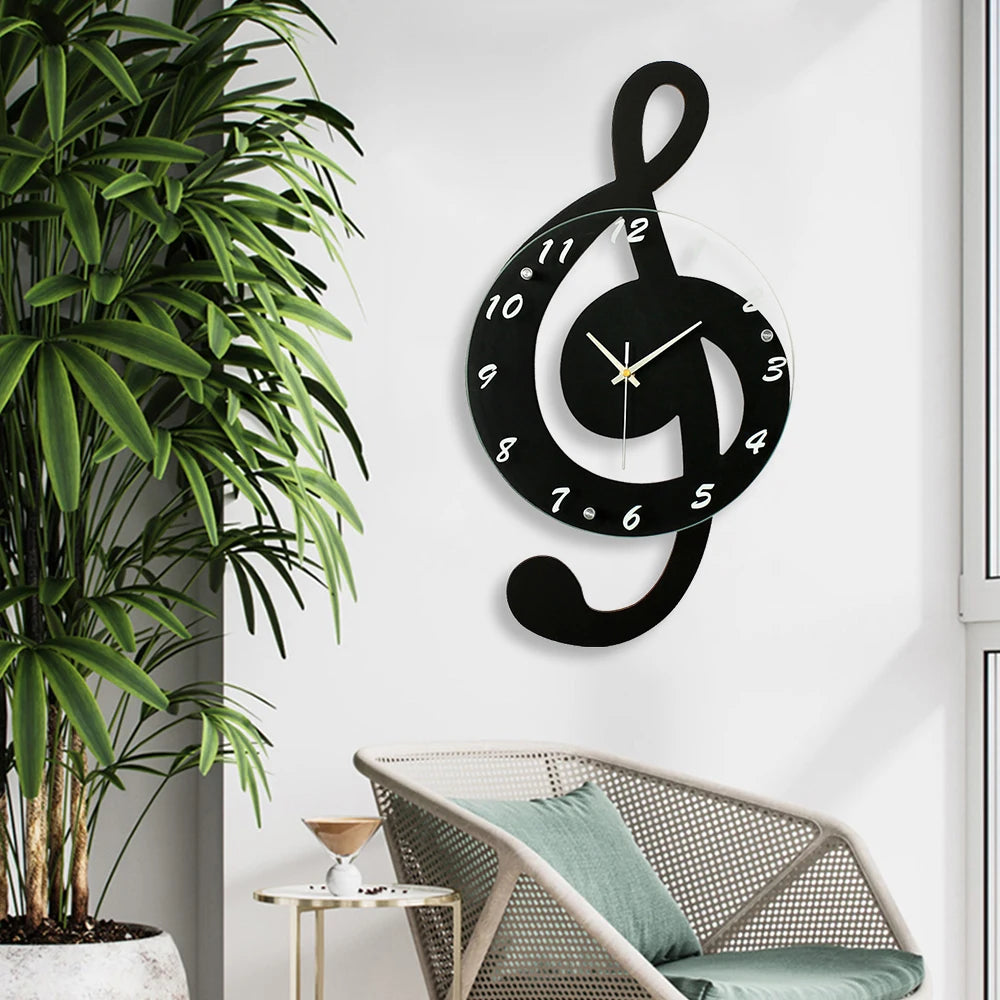 Durable Stylish Musical Note Wall Clock, Silent Non-Ticking, Battery Operated,