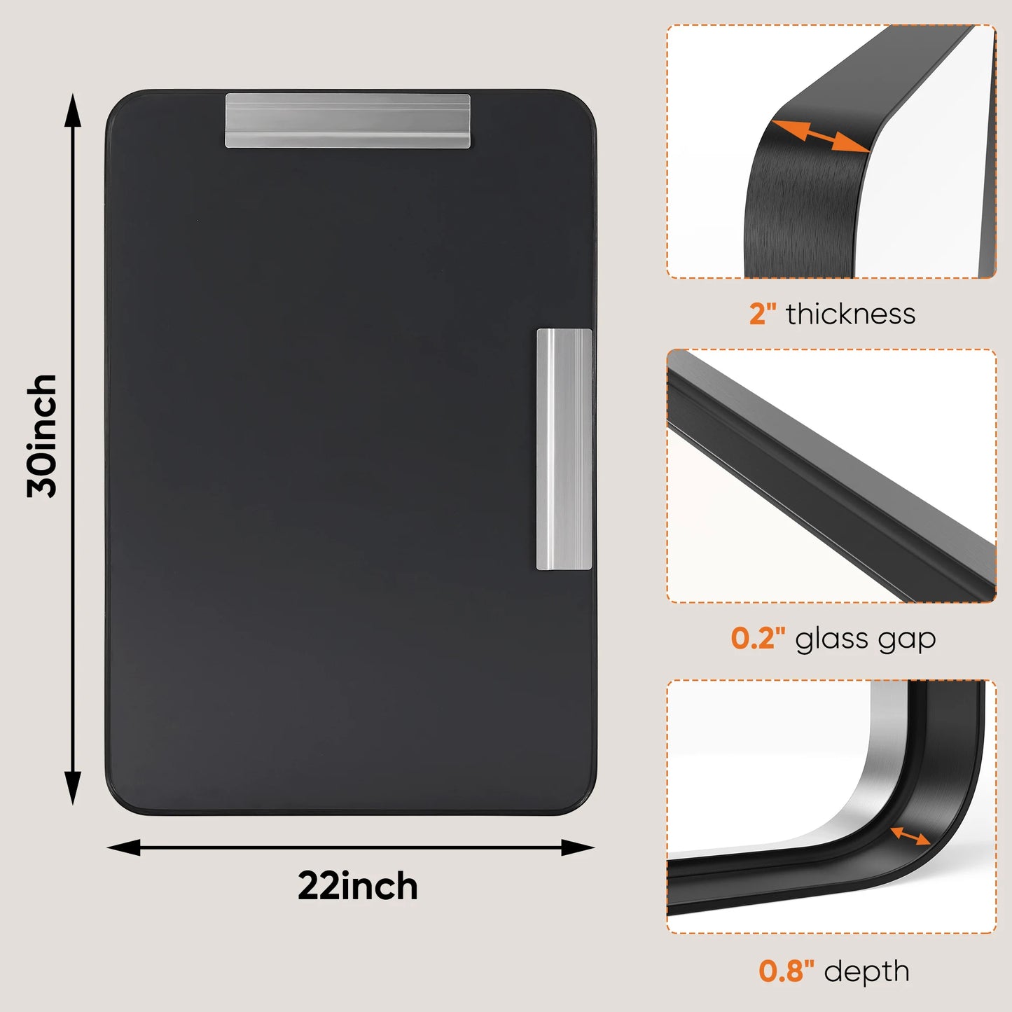 Matte Metal Framed Bathroom Mirror for Wall,Vanity Rectangle Rounded Corner Tempered Glass Mirror,Clear Reflection,Modern