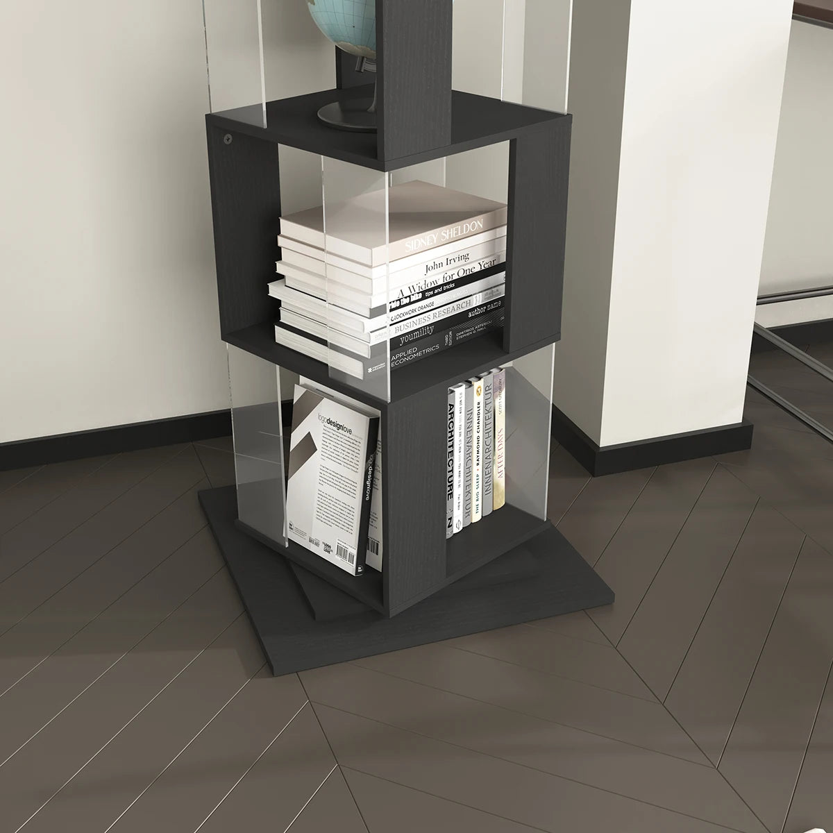 Bookshelf Tower, Floor Standing Wood Narrow Organizer