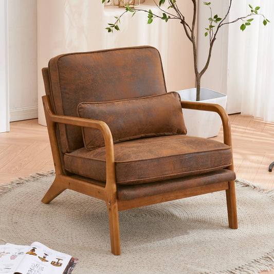 Oak Armrest Upholstered Single Lounge Chair