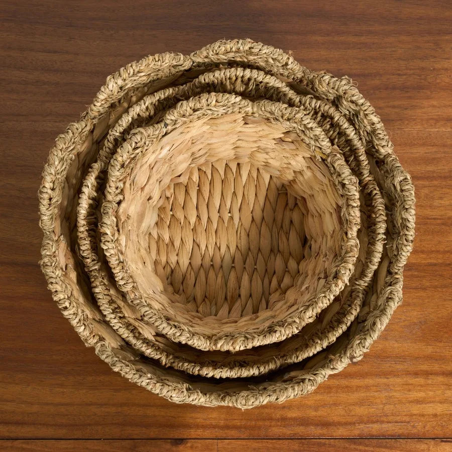 Water Hyacinth Woven Round Multi Use Kitchen and Bathroom 14 12 10 Basket Natural Brown