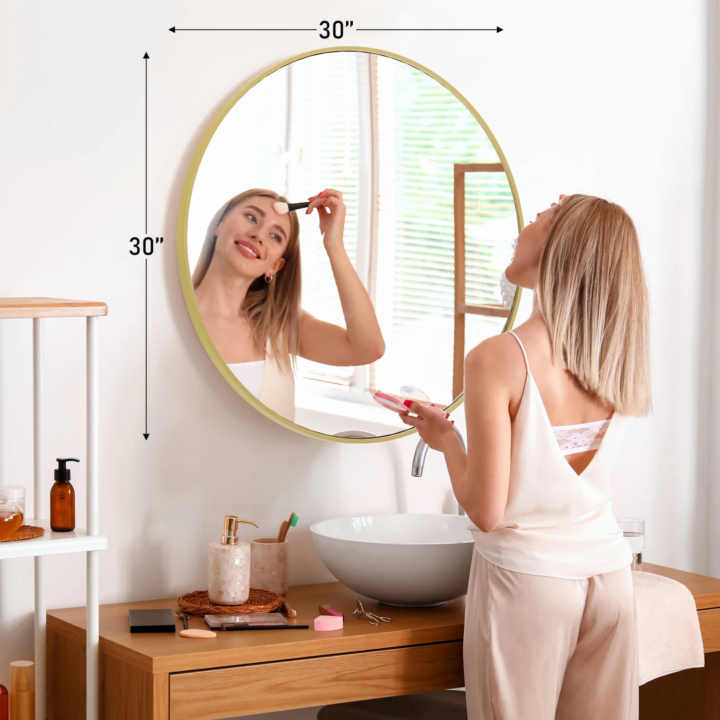 JHK Large Gold Round Vanity Framed Mirror