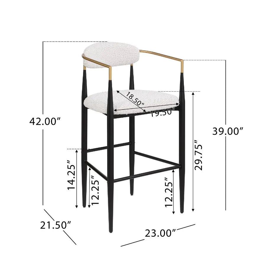 Barstools Set of 2 Counter Height Upholstered Bar Stools with Backs and Iron Legs for Kitchen Island Beige Fabric Seating 260LB
