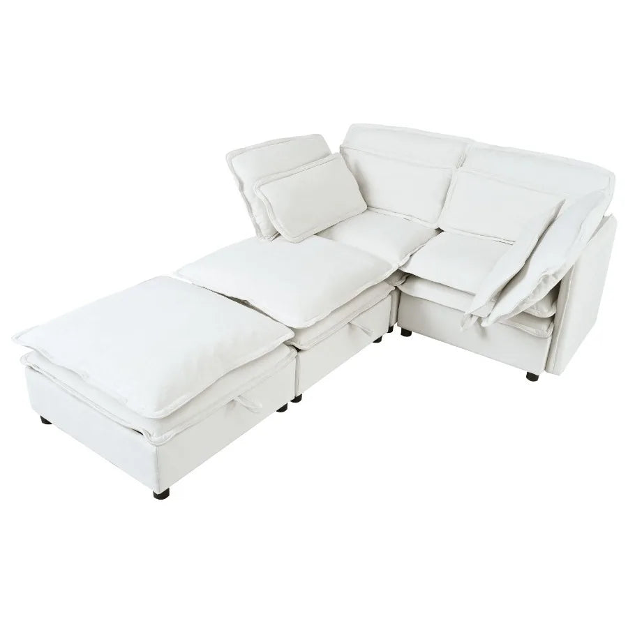 U_Style DoubleLayer Cushion Modular Sofa Freely Combinable 4Seater with Storage Function Includes 4 Soft Cushions Perfect for L