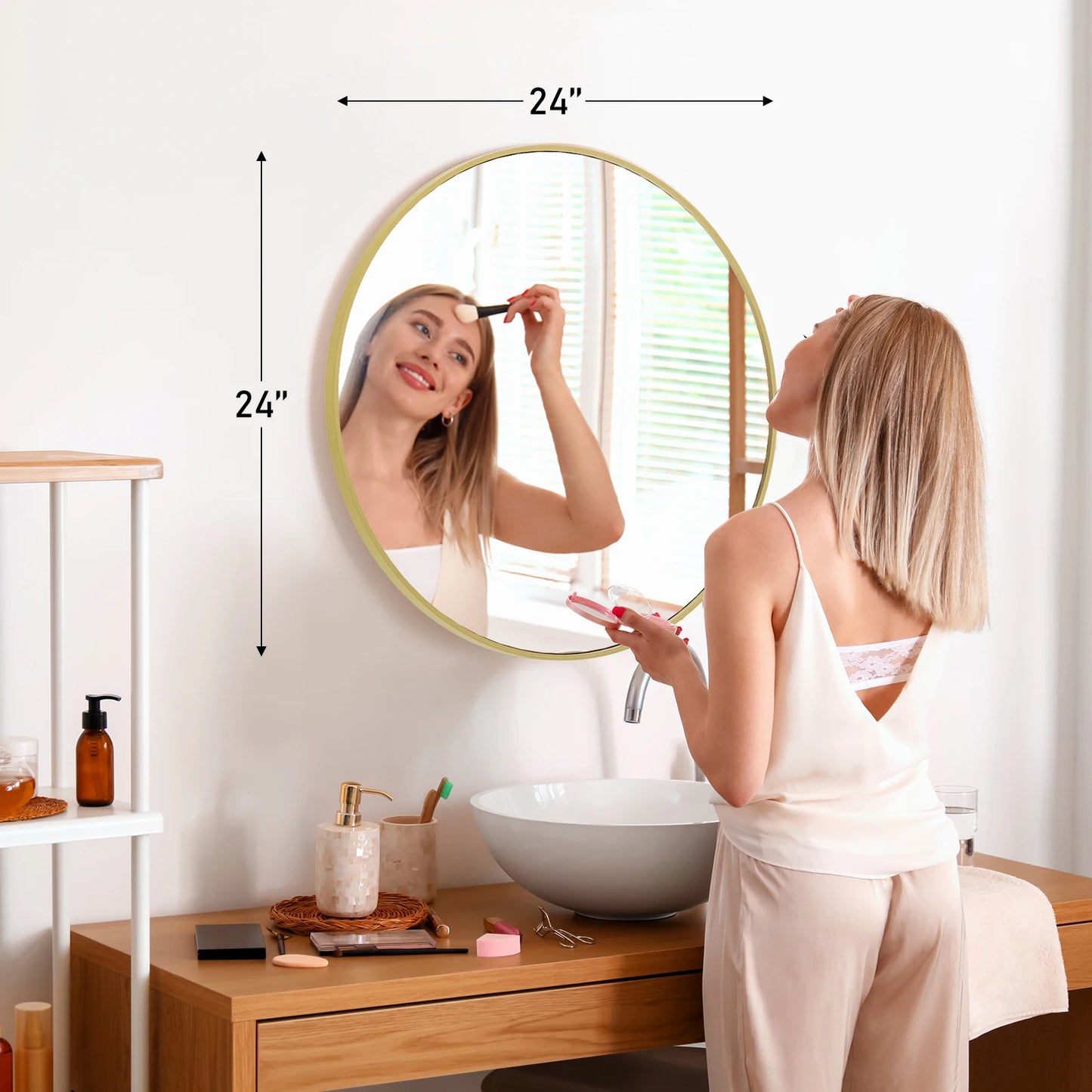 JHK Large Gold Round Vanity Framed Mirror