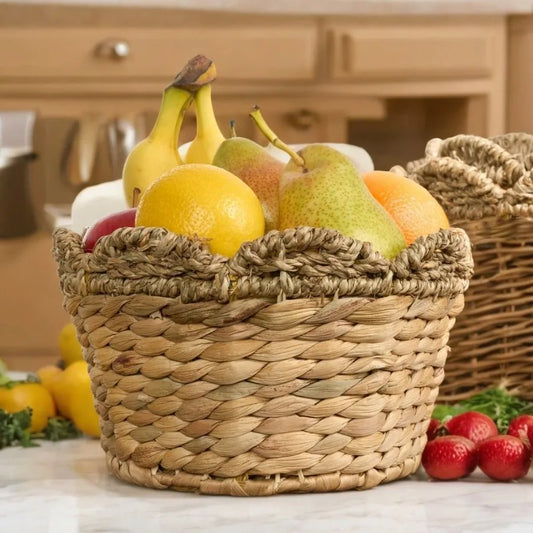 Water Hyacinth Woven Round Multi Use Kitchen and Bathroom 14 12 10 Basket Natural Brown