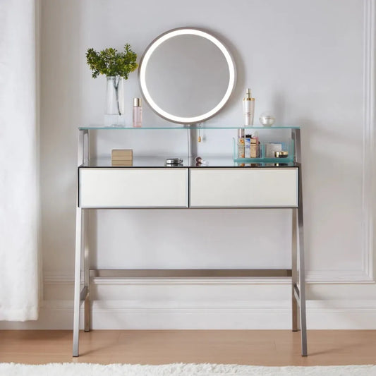 33.9 Mirrored Makeup Vanity Desk with Mirror and Lights