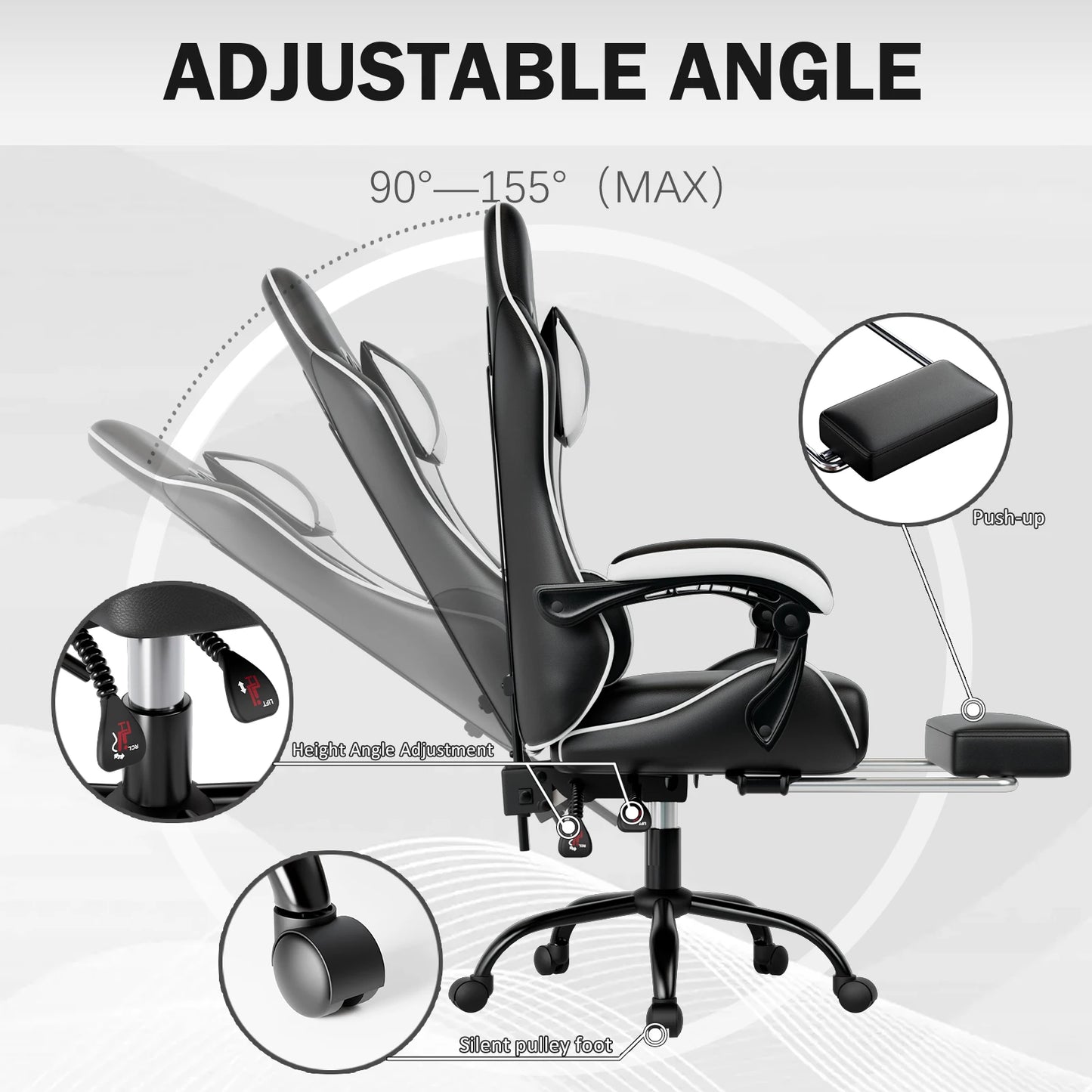 Ergonomic Gaming Chair with Footrest, Racing Style Video Game Chair for Adults, Reclining Gamer Chair Office Chair
