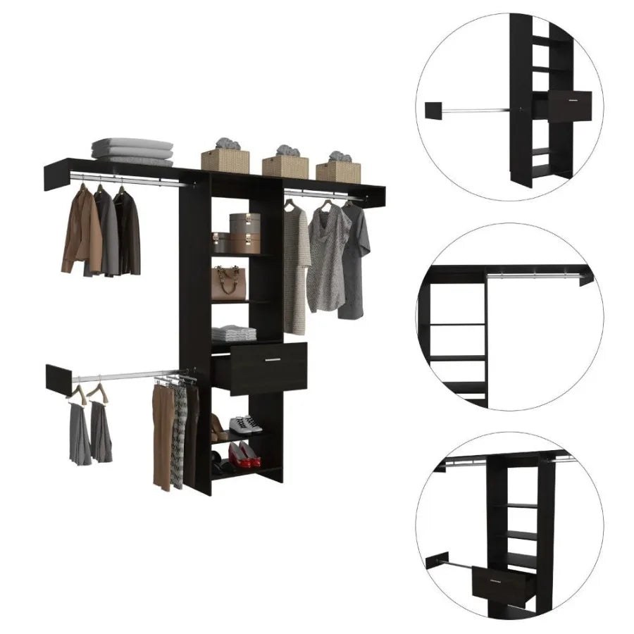1Drawer 4Shelf Closet System Black gue