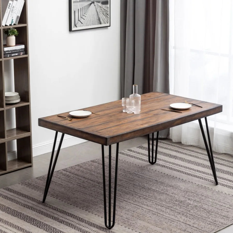 6Piece Dining Set Hairpin with 4 Cross back Chairs and Bench Rich Black