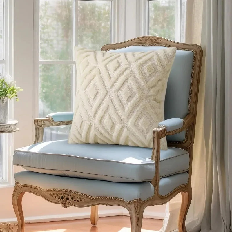 Soft Throw Pillow Covers 18x18 - Plush Wool Decorative Pillow Covers - Couch Sofa Pillow Covers for Living Room - with 3D