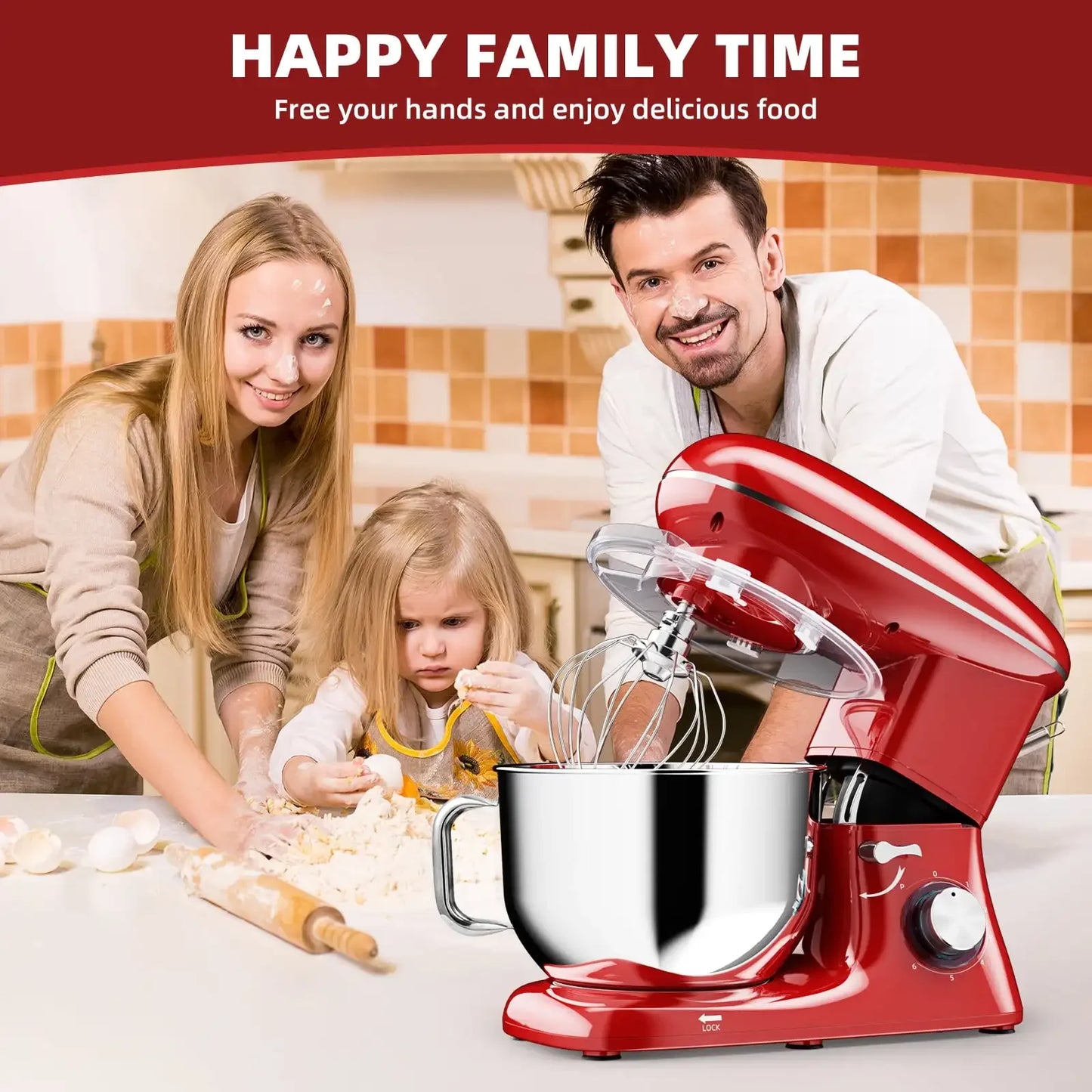 6.5 QT Electric Stand Mixer, 3-IN-1 Food Mixer with Dough Hook, Beater, Whisk, Bowl for Most Home Kitchen Cooks