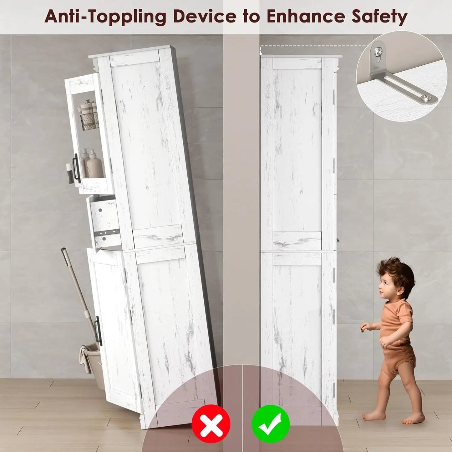 67" Tall Bathroom Storage Cabinet and Tall Cabinet for Living Room