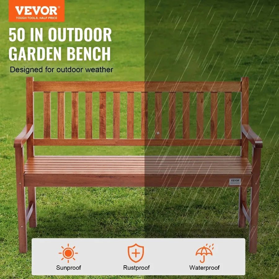 Outdoor 50 inches Wood Garden Bench with Backrest and Armrests 800 lbs Load Capacity