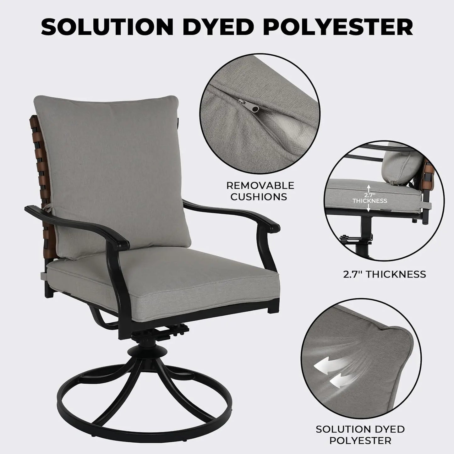 7-Piece Outdoor Dining Set, 6 Leather-Look Wicker Swivel Patio Chairs