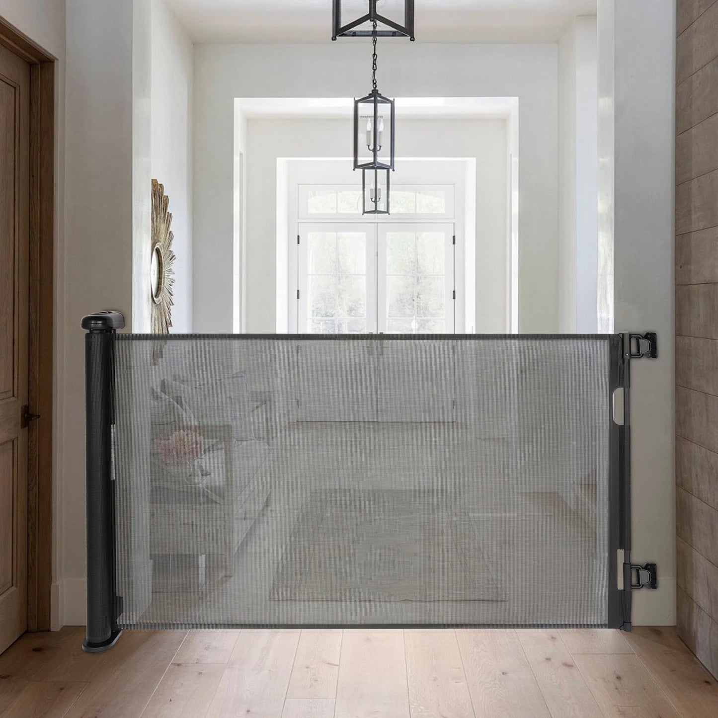 White/Black Iron Pet Fence 40-300cm Adjustable 84cm Height 10-40lbs Small Medium Dogs Indoor Safety Gate