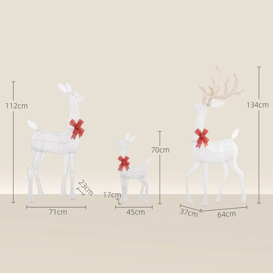 4.5ft 3Piece Light Up Christmas Deer Family Set of 3 Lighted Reindeer Christmas Drations with 2 LED Light Modes Stakes Zip Ties