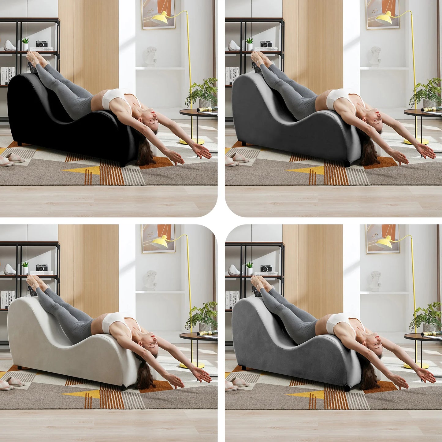 Yoga Chair Curved Chaise Lounge for Stretching Exercising Relaxing, Velvet Yoga Couch, Lounge Chair for Indoor Living Room