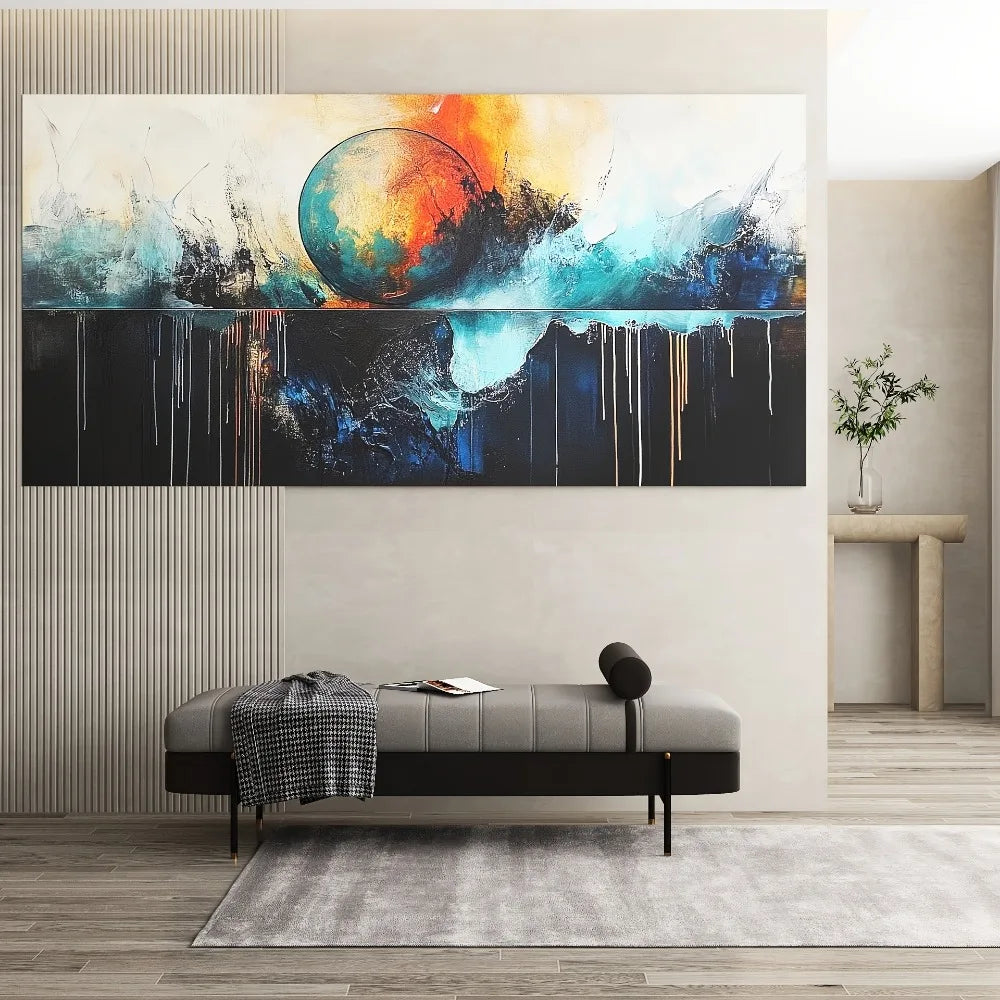 Vibrant abstract canvas art - recreated form in rich tones, 1.5 inch thick pine frame, modern interior decoration poster