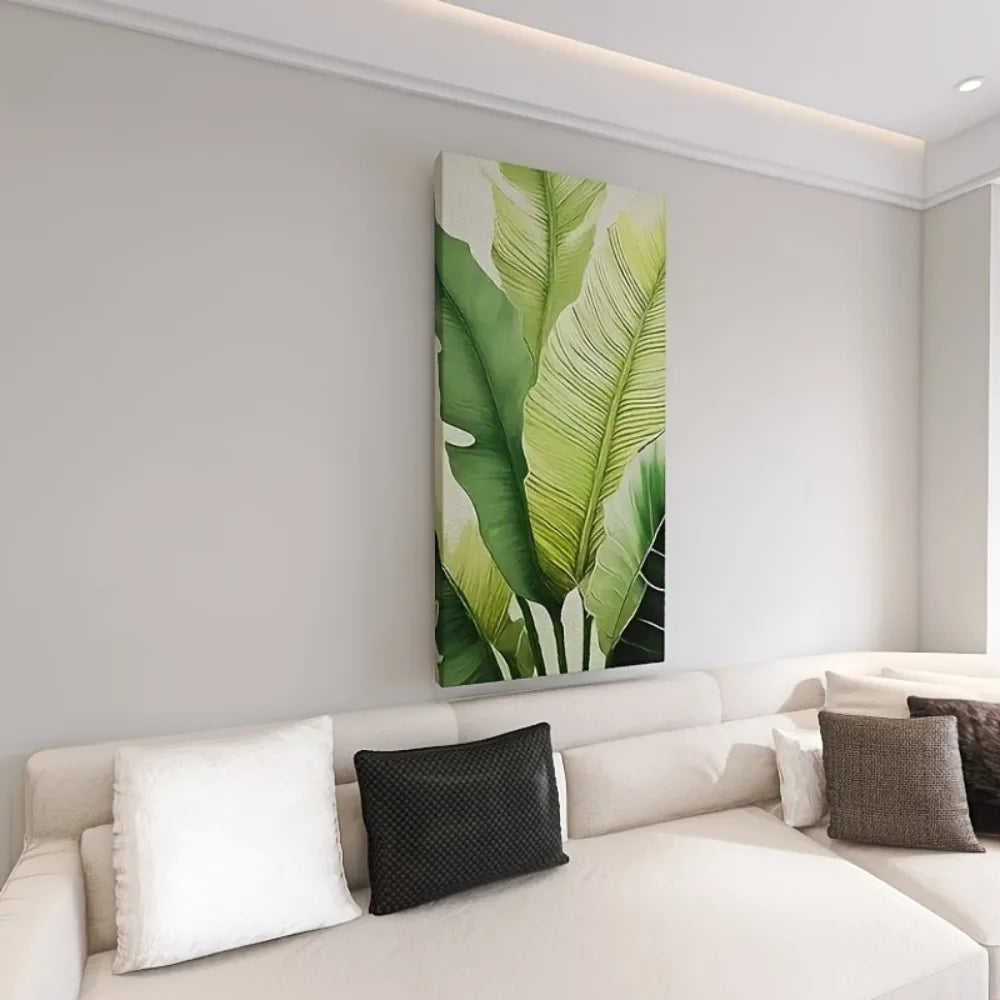1.5 "thick pine frame modern abstract Green leaf canvas wall art - minimalist large canvas prints