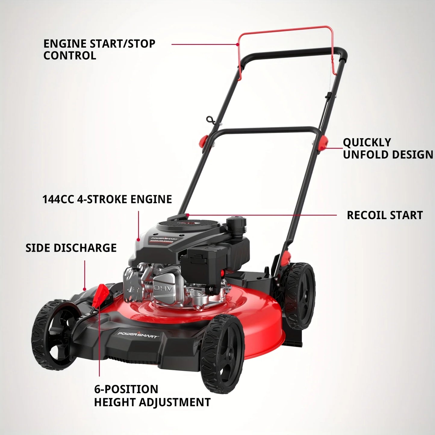 21 In. Gas Lawn Mower, 144cc 2-in-1 Mulching Push Mower With 6-Positions Height Adjustment, High Rear Wheels, Gardening Supplies