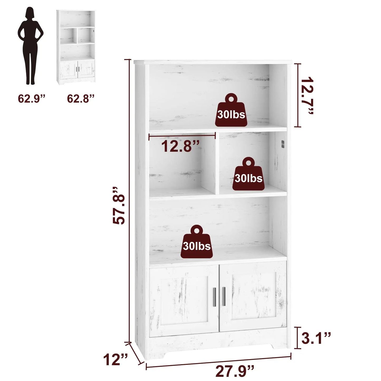 Bookcase with LED Lights White Bookshelf