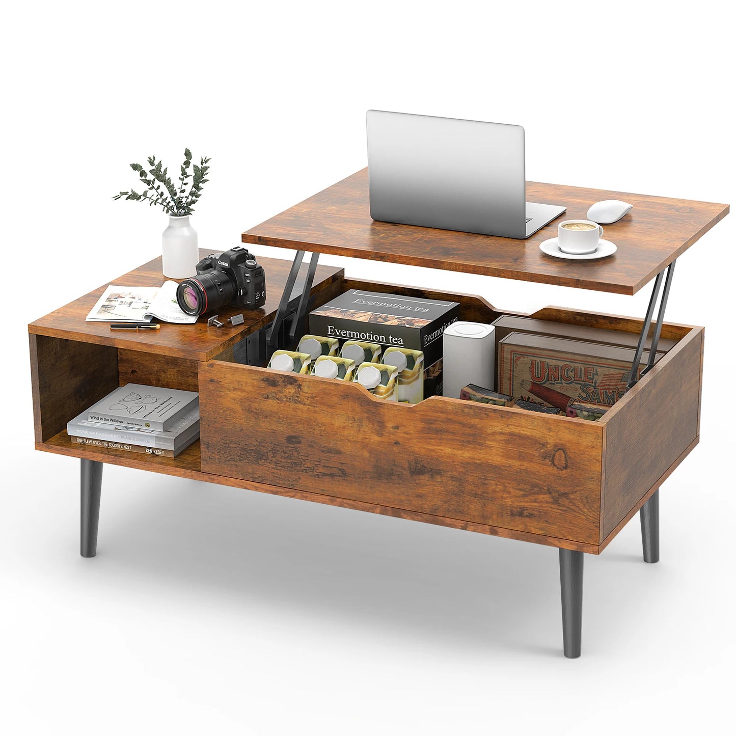Desk Tea Dining Table Coffee Tables For Living Room 39.37"x19.7" Shelf Easy Lift Or Lower