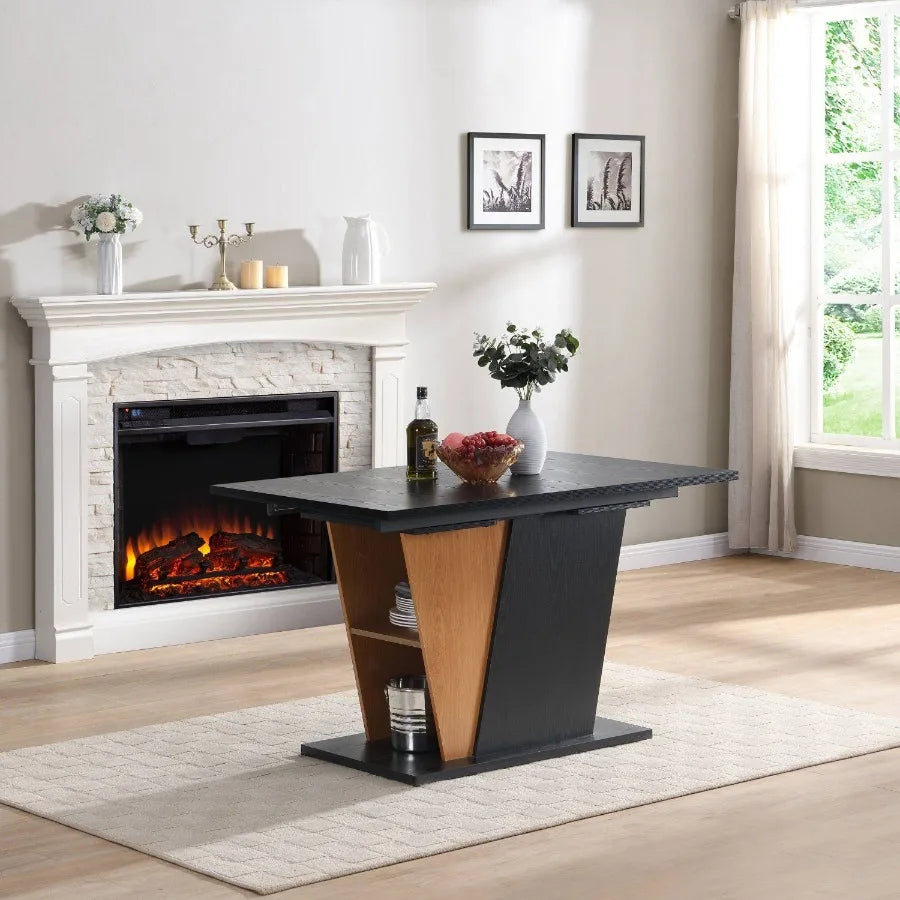 61.81 46.46 inch Extendable Dining Table with Built-in Storage Modern Wooden Table