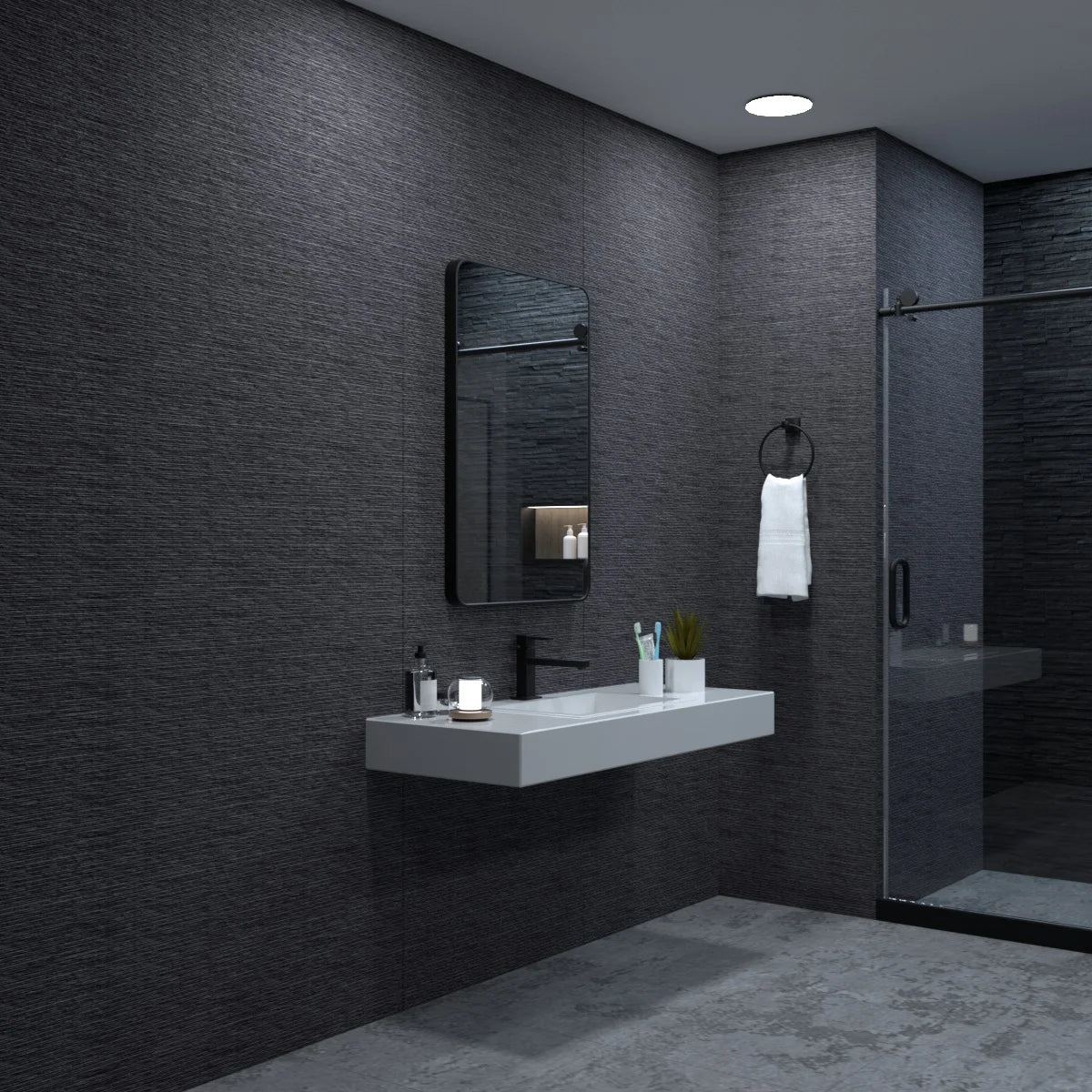 Aluminum Framed Matte Black Rectangle Bathroom Wall Mirror