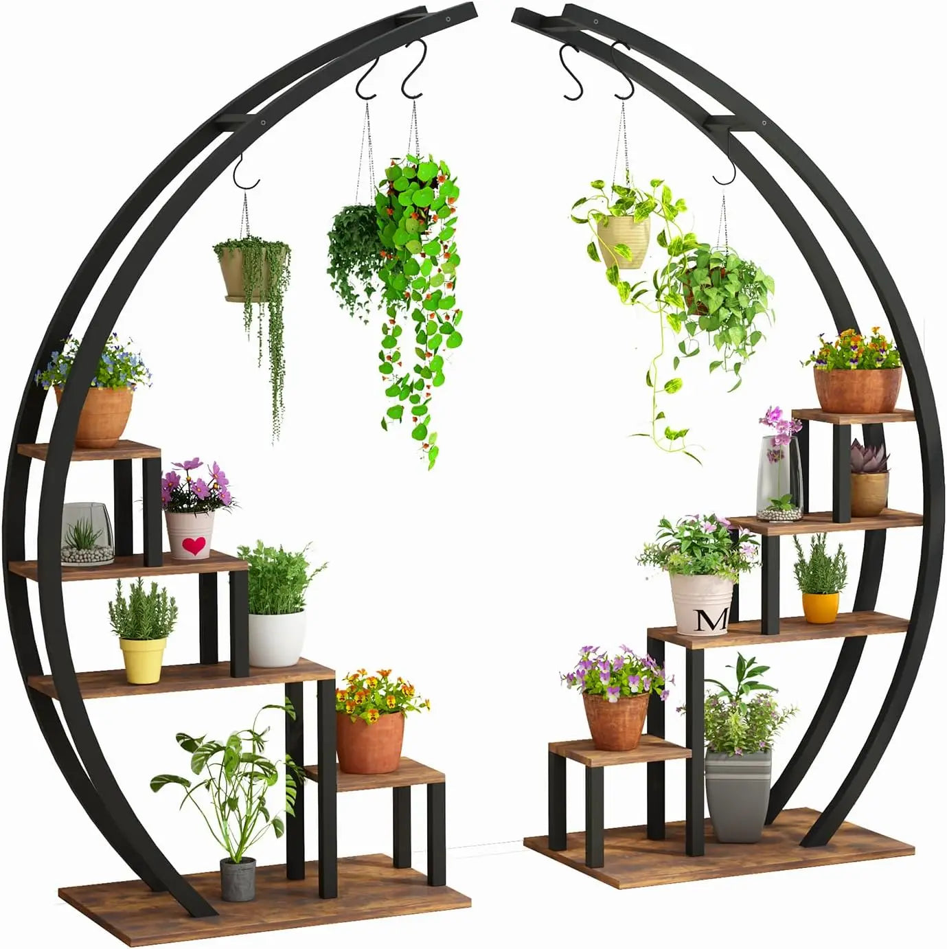 2pcs 5-Tier Metal Plant Stand Indoor Half Moon Shape