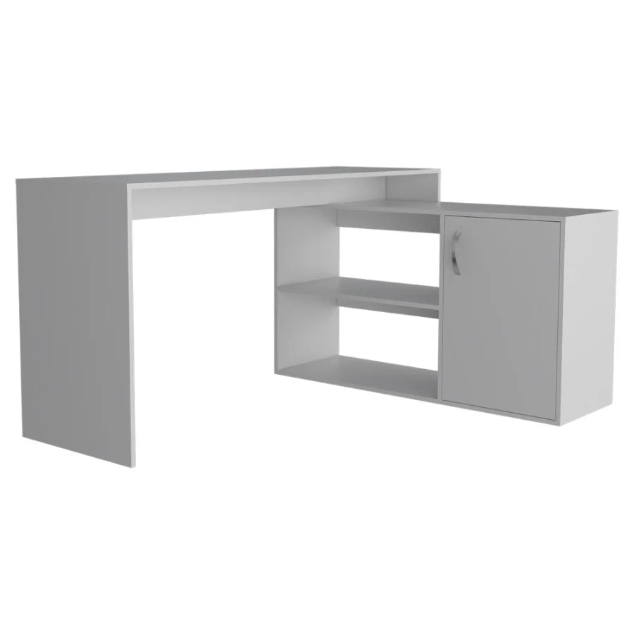 Axis Modern LShaped Computer Desk with Open Closed Storage White