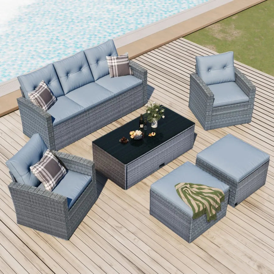 GO 6piece All-weather Wicker PE rattan Patio Outdoor Dining Conversation Sectional v